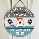 No Need To Knock We Know You Are Here, Blue Rustic Door Hanger, Personalized Dog & Cat Door Sign, Gifts For Pet Lovers