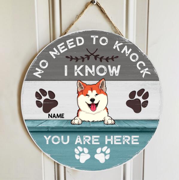 No Need To Knock We Know You Are Here, Blue Rustic Door Hanger, Personalized Dog & Cat Door Sign, Gifts For Pet Lovers