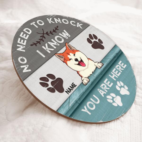 No Need To Knock We Know You Are Here, Blue Rustic Door Hanger, Personalized Dog & Cat Door Sign, Gifts For Pet Lovers