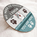 No Need To Knock We Know You Are Here, Blue Rustic Door Hanger, Personalized Cat Breeds Door Sign, Gifts For Cat Lovers