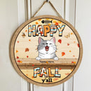 Hello Fall Y'all - Personalized Cat Autumn Season Door Sign