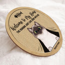 Welcome To Our Home - Cats Hiding Behind Curtain - Personalized Cat Door Sign