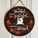 Very Thankful - Personalized Cat Fall Season Door Sign