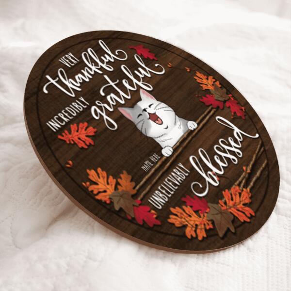 Very Thankful - Personalized Cat Fall Season Door Sign