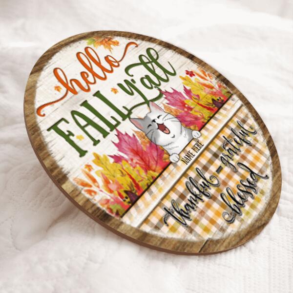 Hello Fall Y'all - Retro Style - Personalized Cat Door Sign