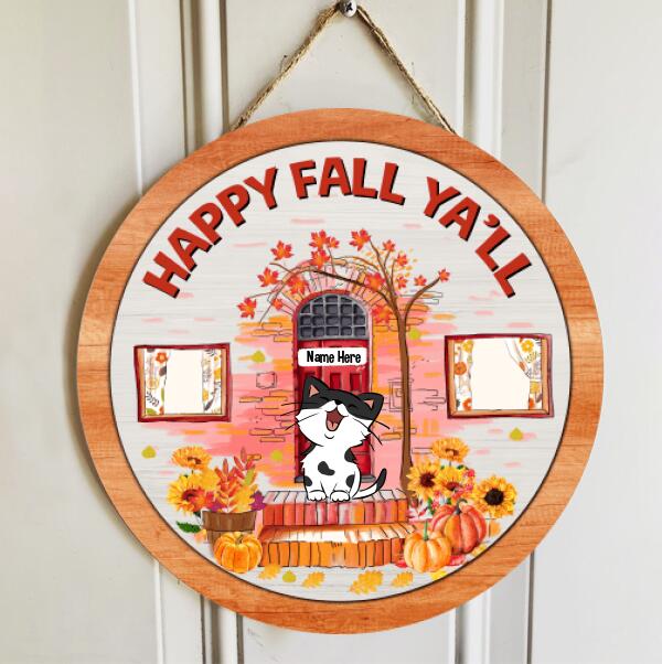 Happy Fall Ya'll - Cats Front Door - Personalized Cat Autumn Season Door Sign