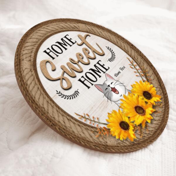 Home Sweet Home - Sunflowers Happy Cats - Personalized Cat Door Sign