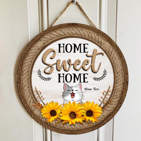 Home Sweet Home - Sunflowers Happy Cats - Personalized Cat Door Sign