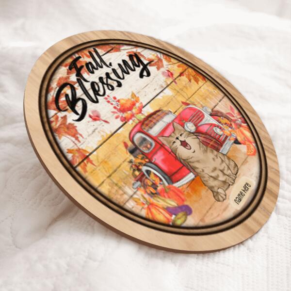 Fall Blessing - Cats Around Truck - Personalized Cat Door Sign