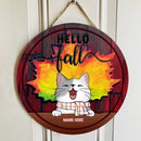 Hello Fall - Yellow Maple Leaves - Personalized Cat Door Sign