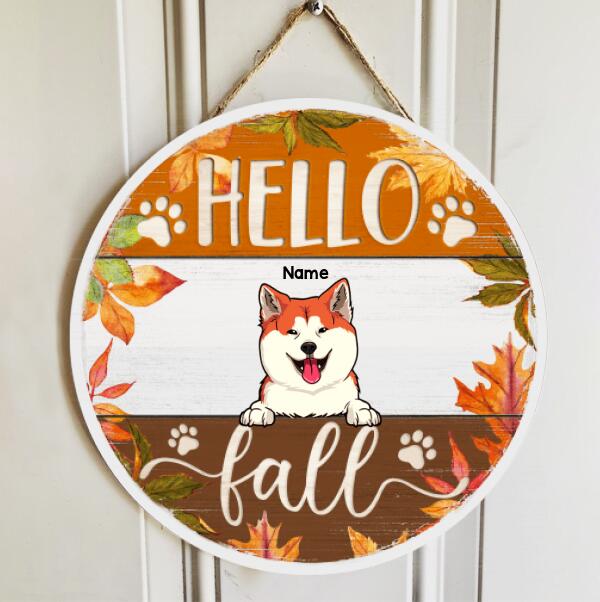Hello Fall - Maple Leaves Around - Personalized Dog Autumn Season Door Sign