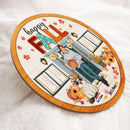 Happy Fall - Girls with Pumpkins and Cats - Personalized Cat Door Sign