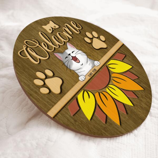 Welcome - Sunflower - Personalized Cat Door Sign