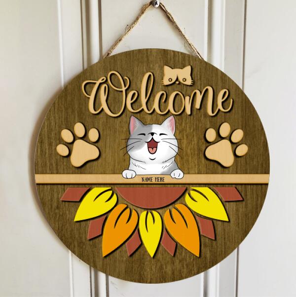 Welcome - Sunflower - Personalized Cat Door Sign