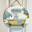 Happiness is a Long Hot Bubble Bath - Personalized Cat Door Sign