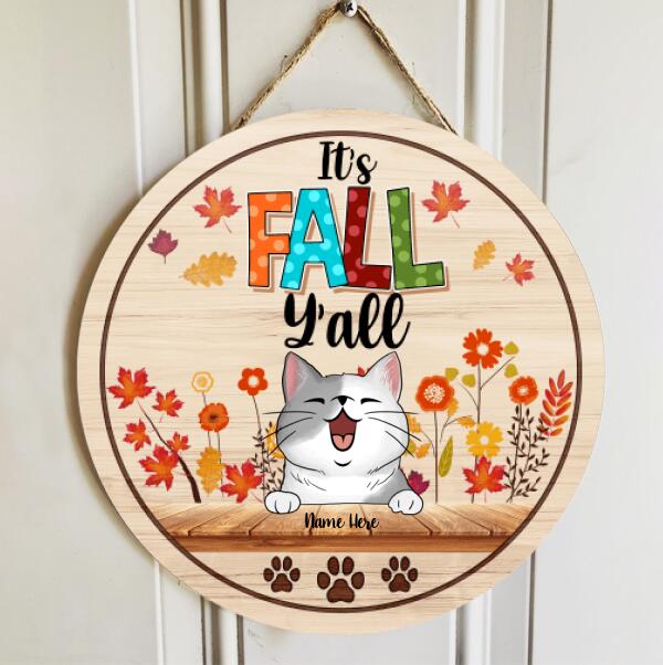 It's Fall Y'all - Laughing Cats - Personalized Cat Autumn Season Door Sign