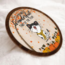 It's The Most Wonderful Time Of The Year - Personalized Cute Laughing Cat Wear Scarf Autumn Door Sign