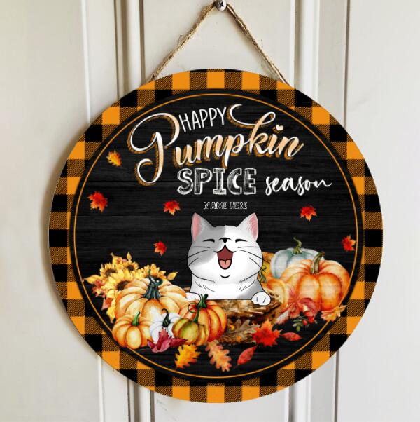 Happy Pumpkin Spice Season - Personalized Cat Fall Door Sign