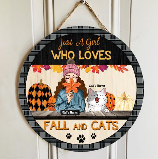 Just A Girl Who Loves Fall And Cats - Personalized Cat Autumn Door Sign