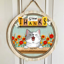 Give Thanks - White Butterflies and Flowers - Personalized Cat Door Sign