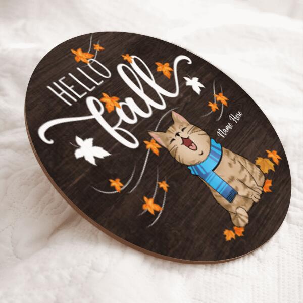 Hello Fall - Cats Wear Scarf- Personalized Cat Door Sign