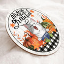 Always Be Grateful - Pumpkins and Cats - Personalized Cat Autumn Door Sign