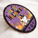 Happy Halloween - Flowers And Bats On Purple Door - Personalized Cat Door Sign