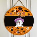 Happy Halloween - Cats Wear Witch Hat - Personalized Cat Door Sign