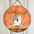 Welcome - Orange Color - Personalized Cat Halloween Door Sign