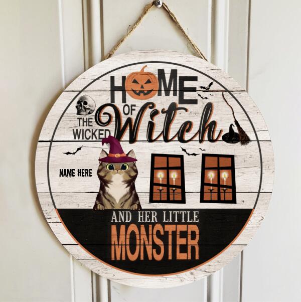 Home Of The Wicked Witch And Her Little Monsters - Personalized Cat Halloween Door Sign