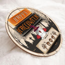 Happy Halloween - Funny Cats Wear Witch Hat - Personalized Cat Halloween Door Sign