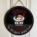 Kitten - We All Meow Down Here - Clown Cat - Personalized Cat Halloween Door Sign