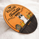 Welcome To Our Haunted House - Orange Color - Personalized Cat Halloween Door Sign
