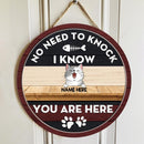 No Need To Knock We Know You Are Here, Cat Pawprints & Bone, Personalized Cat Lovers Door Sign