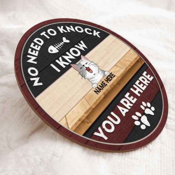No Need To Knock We Know You Are Here, Cat Pawprints & Bone, Personalized Cat Lovers Door Sign