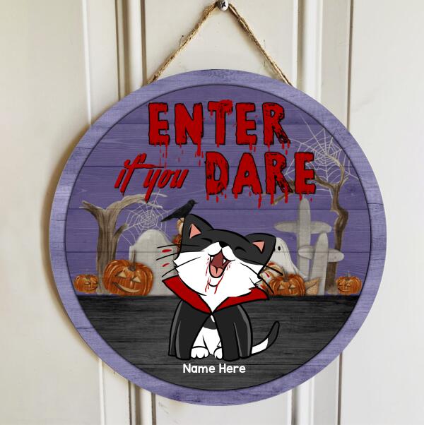 Enter If You Dare - Vampire Cats - Personalized Cat Halloween Door Sign