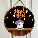 Hey Boo - Witch Cats - Personalized Cat Halloween Door Sign