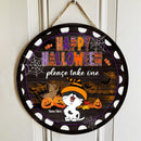 Happy Halloween - Cats Wear Orange Striples Hat - Personalized Cat Door Sign