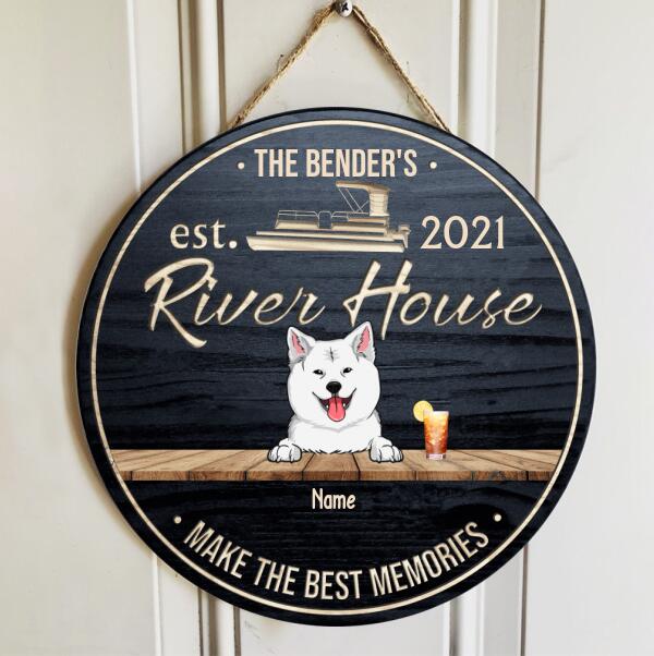 River House Make The Best Memories, Custom Background Color Door Hanger, Personalized Dog Breeds Door Sign