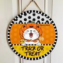 Trick Or Treat - Pumpkin Hat - Polka Dots - Personalized Cat Halloween Door Sign