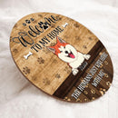 Welcome To Our Home, The Humans Just Live Here With Us, Dog Pawprints Background, Personalized Dog Lovers Door Sign