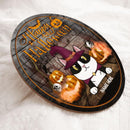 Happy Halloween - Purple and Burgundy Witch Hat, Mummy - Personalized Cat Halloween Door Sign