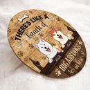 There's Like A Bunch of Big Ass Dogs In Here, Dog & Beverage, Brown Wooden Door Hanger, Personalized Dog Breed Door Sign
