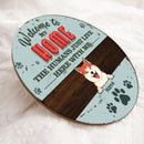Welcome To Our Home, The Humans Just Live Here With Us, Blue Pastel Retro Style, Personalized Dog Lovers Door Sign