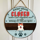 Keep Door Closed, Don't Let The Dogs Out, Blue Pastel Retro Style, Personalized Dog Lovers Door Sign
