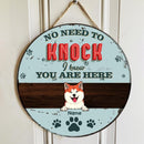 No Need To Knock, We Know You Are Here, Blue Pastel Retro Style, Personalized Dog Lovers Door Sign