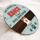 No Need To Knock, We Know You Are Here, Blue Pastel Retro Style, Personalized Dog Lovers Door Sign