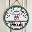 It's The Most Wonderful Time Of The Year - Green Around - Personalized Cat Christmas Door Sign