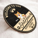 Welcome To The Shitshow, Hope You Brought Alcohol, Black & Yellow Background, Personalized Cat Lovers Door Sign