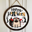Happy Halloween - Fluffy Cats Wear Halloween Costume - Personalized Cat Door Sign